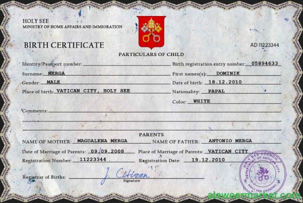 Holy See vital record birth certificate PSD template